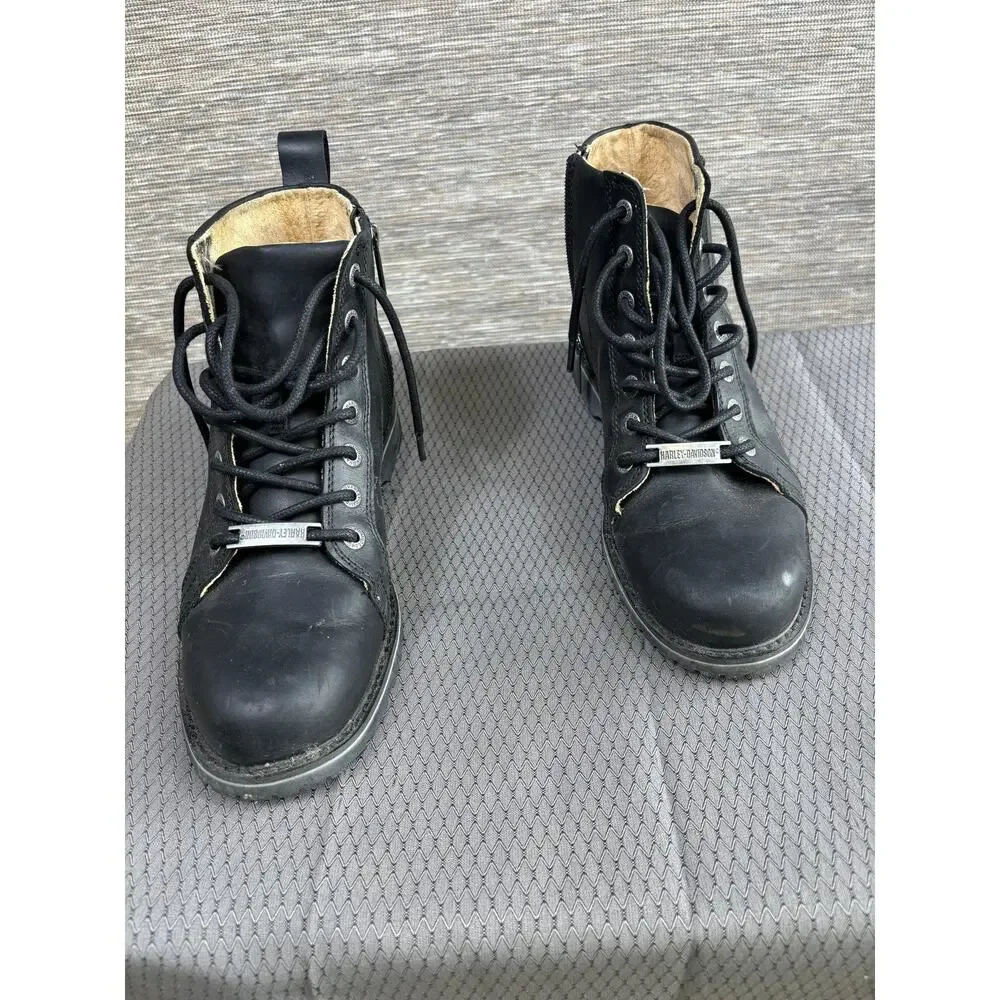 Harley-Davidson Boots Mens Size 8.5 Black Biker Ankle Lace Up Zip Vibram D93685